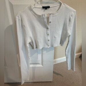 Cropped white waffle knit long sleeve